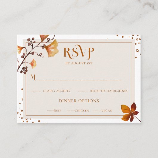 Elegant Golden Autumn Leaf Bruiloft RSVP Kaart (Voorkant)