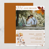 Elegant Golden Autumn Leaf Photo Wedding Save The Date (Voorkant / Achterkant)