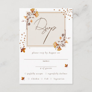 Elegant Golden Autumn Leaf RSVP Informatiekaartje