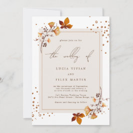 Elegant Golden Autumn Leaf Wedding Kaart