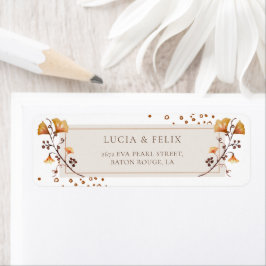 Elegant Golden Autumn Leaf Wedding Return Address Etiket