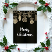 Elegant Golden Baubles on Black Christmas Card Kaart