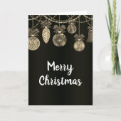 Elegant Golden Baubles on Black Christmas Card Kaart (Voorkant)