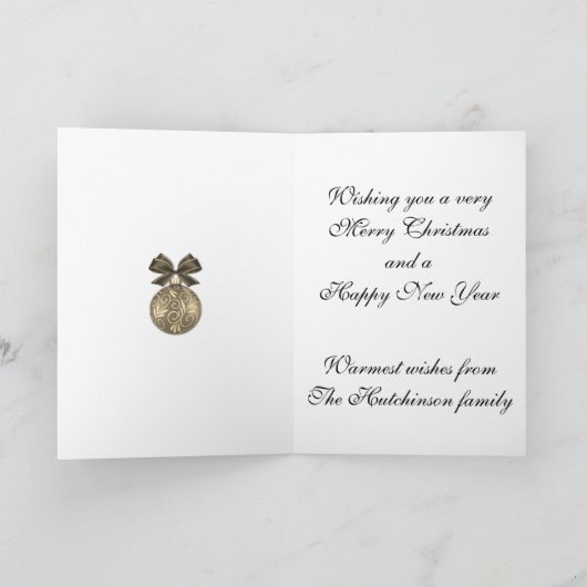 Elegant Golden Baubles on Black Christmas Card Kaart (Binnen)