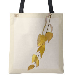 Elegant Golden Birch Leaf Monogram Christmas Gift Tote Bag