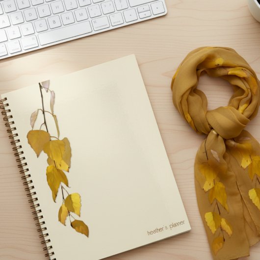 Elegant Golden Birch Leaf Personalized Christmas Planner