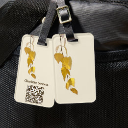 Elegant Golden Birch Leaves Christmas Gift Bagagelabel