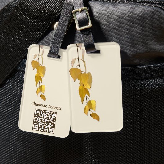 Elegant Golden Birch Leaves Christmas Gift Bagagelabel