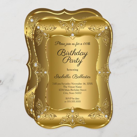 Elegant Golden Birthday Party Gold Elite Diamond Kaart (Voorkant / Achterkant)