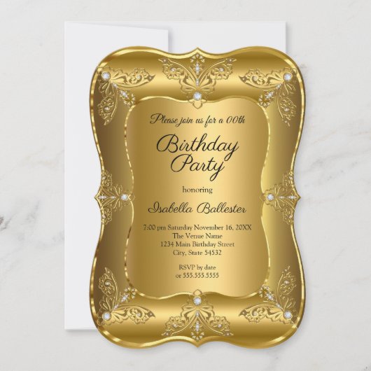 Elegant Golden Birthday Party Gold Elite Diamond Kaart (Voorkant)