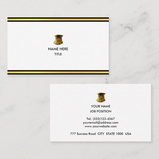Elegant Golden & Black Stripes op White Visitekaartje (Voorkant / Achterkant)