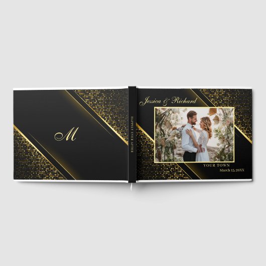 Elegant Golden Black Wedding PHOTO Guest Book Gastenboek (Volledig)