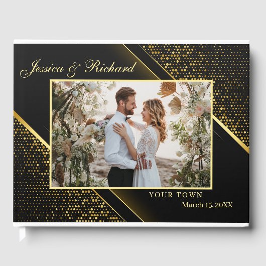 Elegant Golden Black Wedding PHOTO Guest Book Gastenboek (Voorkant)