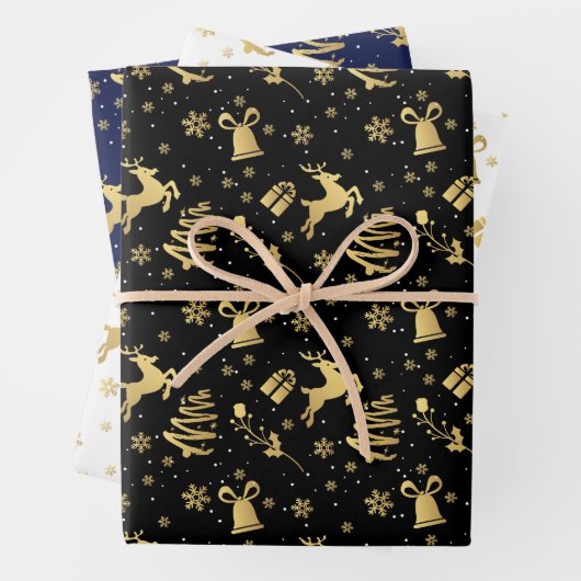 Elegant Golden Black White Luxe kerstcadeau Inpakpapier Vel (In situ)