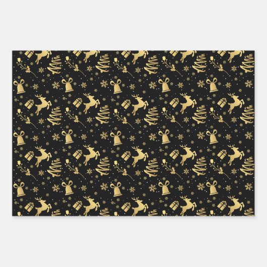 Elegant Golden Black White Luxe kerstcadeau Inpakpapier Vel (Voorkant)