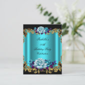 Elegant Golden Blauwgroen Blue Paarse Rozen Birthd Kaart (Staand voorkant)