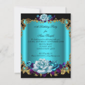 Elegant Golden Blauwgroen Blue Paarse Rozen Birthd Kaart (Achterkant)