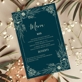 Elegant Golden Bloom Wedding Menu Kaarten