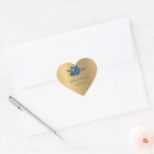 Elegant Golden Blue Wedding Floral Hart Sticker (Envelop)