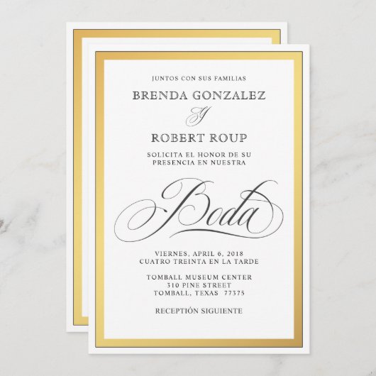 Elegant Golden Border Wedding in Spaans (Voorkant / Achterkant)