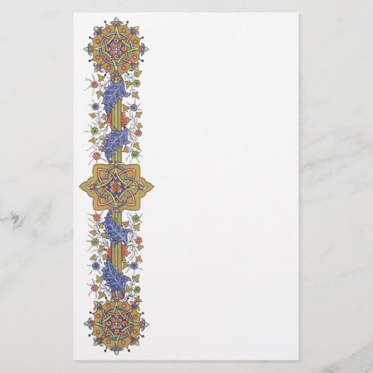 Elegant Golden Border with Blue Leaves Stationery Briefpapier (Voorkant)