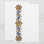 Elegant Golden Border with Blue Leaves Stationery Briefpapier (Voorkant / Achterkant)