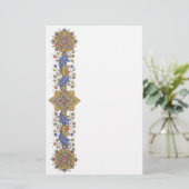 Elegant Golden Border with Blue Leaves Stationery Briefpapier (Staand voorkant)