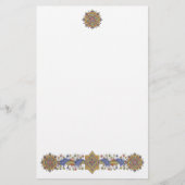 Elegant Golden Border with Blue Leaves Stationery Briefpapier (Voorkant)