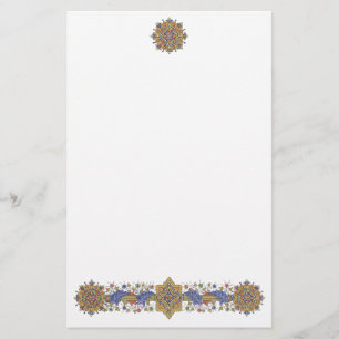 Elegant Golden Border with Blue Leaves Stationery Briefpapier