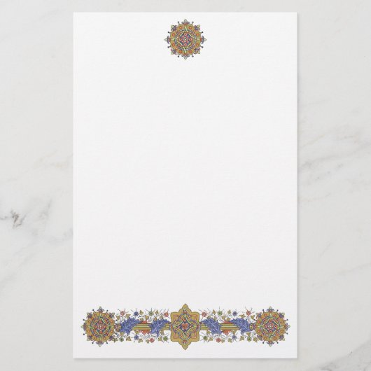 Elegant Golden Border with Blue Leaves Stationery Briefpapier (Voorkant)