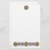 Elegant Golden Border with Blue Leaves Stationery Briefpapier (Voorkant / Achterkant)