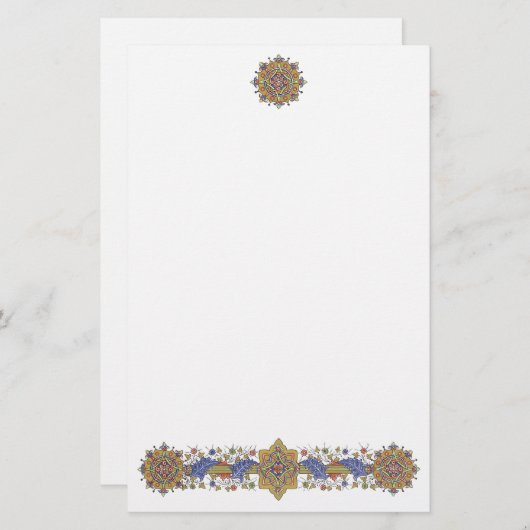 Elegant Golden Border with Blue Leaves Stationery Briefpapier (Voorkant / Achterkant)