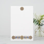 Elegant Golden Border with Blue Leaves Stationery Briefpapier (Staand voorkant)