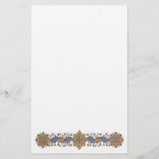 Elegant Golden Border with Blue Leaves Stationery Briefpapier (Voorkant)