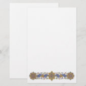 Elegant Golden Border with Blue Leaves Stationery Briefpapier (Voorkant / Achterkant)