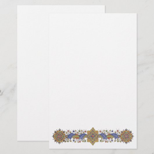 Elegant Golden Border with Blue Leaves Stationery Briefpapier (Voorkant / Achterkant)