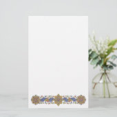 Elegant Golden Border with Blue Leaves Stationery Briefpapier (Staand voorkant)
