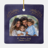 Elegant Golden Branches Arch Photo Blue Keramisch Ornament (Achterkant)