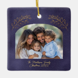 Elegant Golden Branches Arch Photo Blue Keramisch Ornament