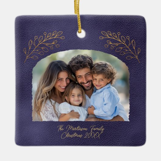 Elegant Golden Branches Arch Photo Blue Keramisch Ornament (Voorkant)