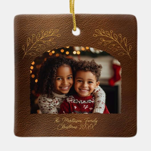 Elegant Golden Branches Arch Photo Brown Keramisch Ornament (Voorkant)