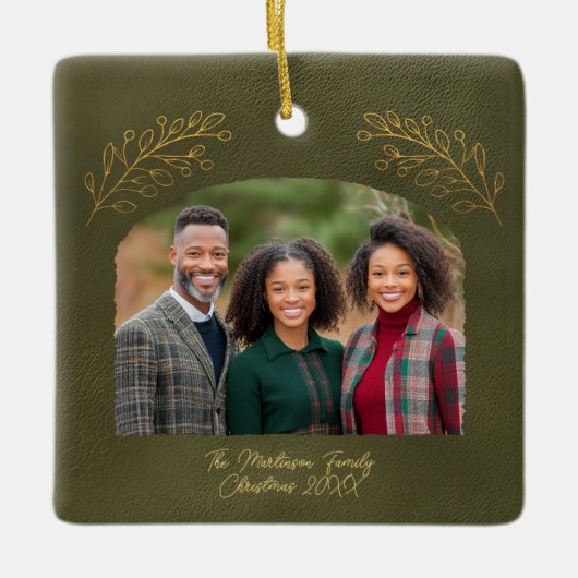 Elegant Golden Branches Arch Photo Green Keramisch Ornament (Voorkant)