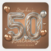 Elegant Golden Bronze Silver 50th Birthday Vierkante Sticker (Voorkant)