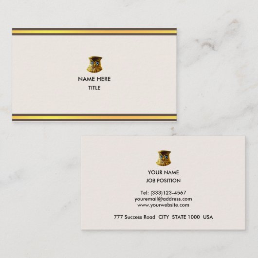 Elegant Golden & Brown Beige Stripes Visitekaartje (Voorkant / Achterkant)