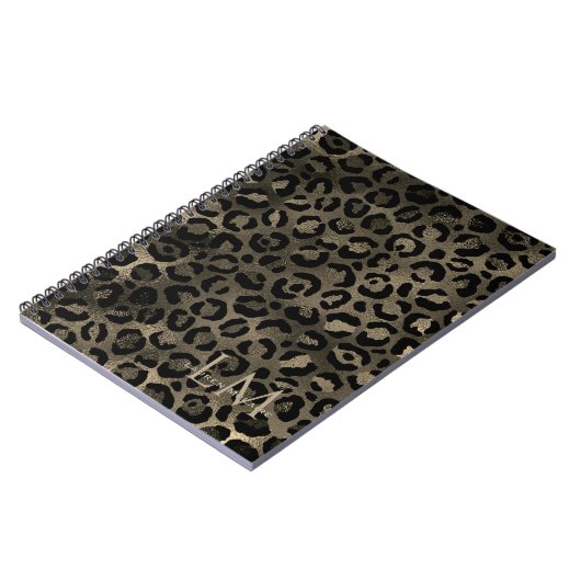 Elegant Golden Brown Leopard Monogram Notebook Notitieboek (Linkerzijde)