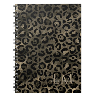 Elegant Golden Brown Leopard Monogram Notebook Notitieboek