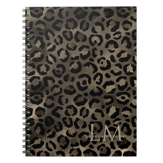 Elegant Golden Brown Leopard Monogram Notebook Notitieboek (Voorkant)
