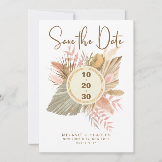 Elegant Golden Brown Pampas Grass Boho Foliage Save The Date (Voorkant)