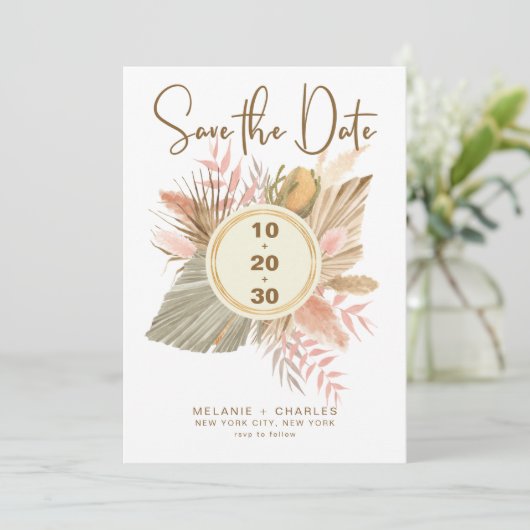 Elegant Golden Brown Pampas Grass Boho Foliage Save The Date (Staand voorkant)