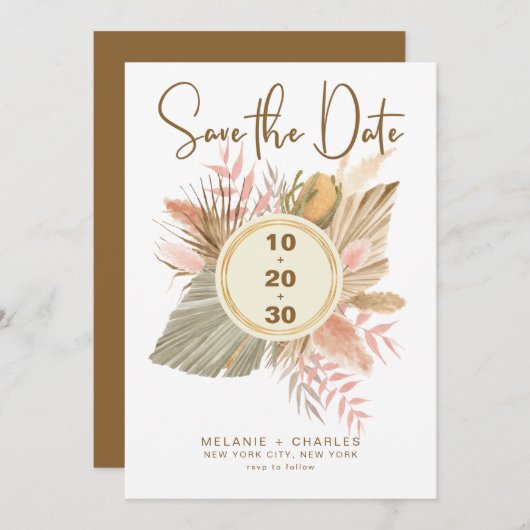 Elegant Golden Brown Pampas Grass Boho Foliage Save The Date (Voorkant / Achterkant)